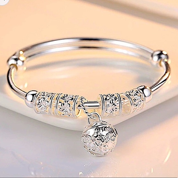 Ball Drop Sterling Silver Adjustable Bangle Bracelet - Picture 3 of 13